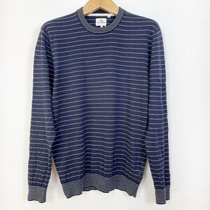 Ben‎ Sherman Navy White Striped Cotton Merino Wool Crewneck Sweater Size Large